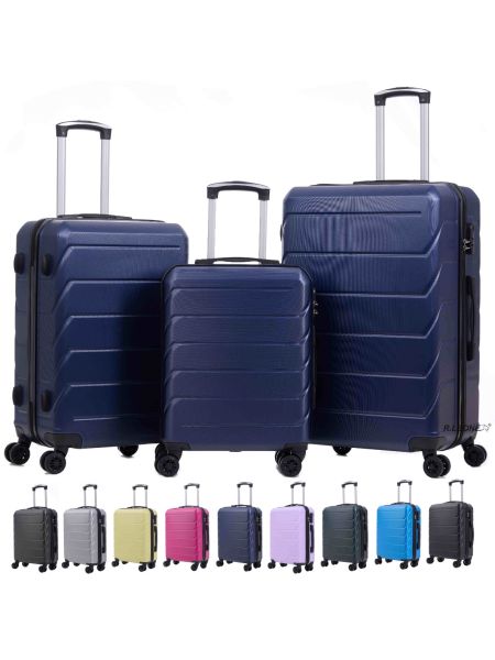 R.Leone Valigia da 1 Fino a Set 3 Bagaglio a mano 55x40x20 Ryanair, Medio, Grande Ultra Resistente Trolley rigido leggero 8 ruote in ABS 2220