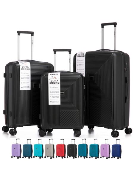 R.Leone Valigia da 1 pezzo Fino a Set 3 Trolley Rigido grande, medio, bagaglio a mano in Polipropilene 8 Ruote Autonome 9188