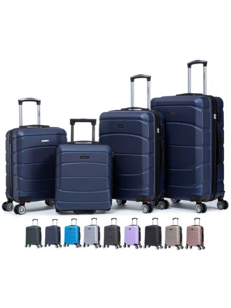 R.Leone Valigia da 1 Fino a Set 4 Trolley Rigido grande, medio, bagaglio a mano 55x40x23 cm Wizz, ITA Airways e bagaglio 45x36x20 cm EasyJet in ABS 8001